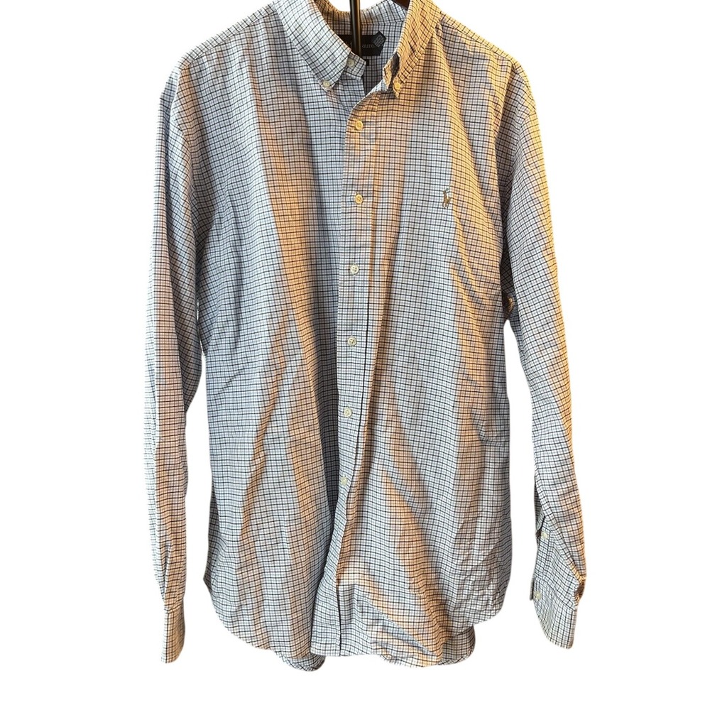 Ralph Lauren Men's Blue/White Check Cotton Button-Down Shirt XL Classic LS